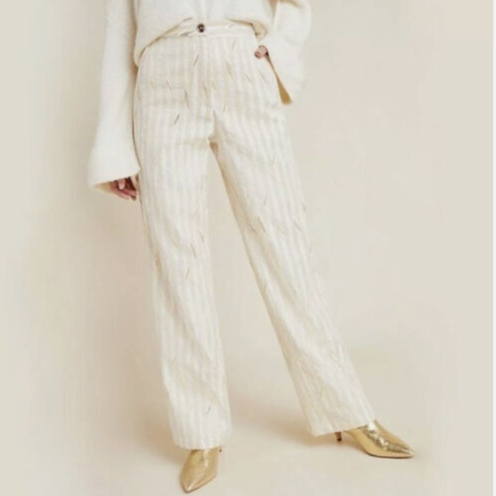 Porridge Women's Trousers Size 4 Brand New Gold Cream Metallic Party Glam Anthro